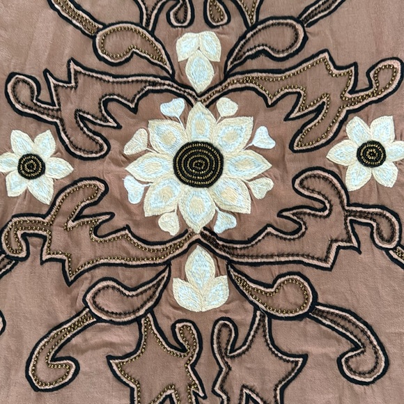 Anthropologie Ollari Women's Hazel Embroidered Dress XS Brown Embelished Mini - Picture 4 of 8